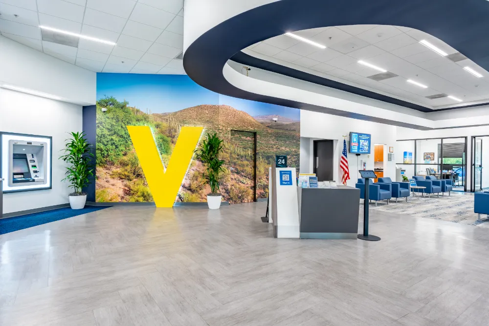 Vantage West Credit Union, Rita Ranch branch WOW Wall and interior photograph
