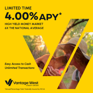 Earn 4.00% APY*— 6x the national average¹—with a Vantage West high‑yield money market. 