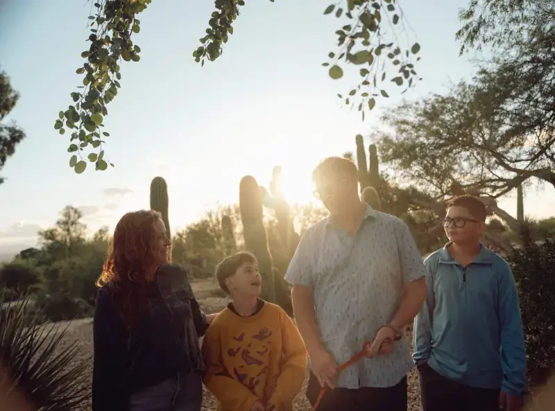 Happy family on a sunset walk